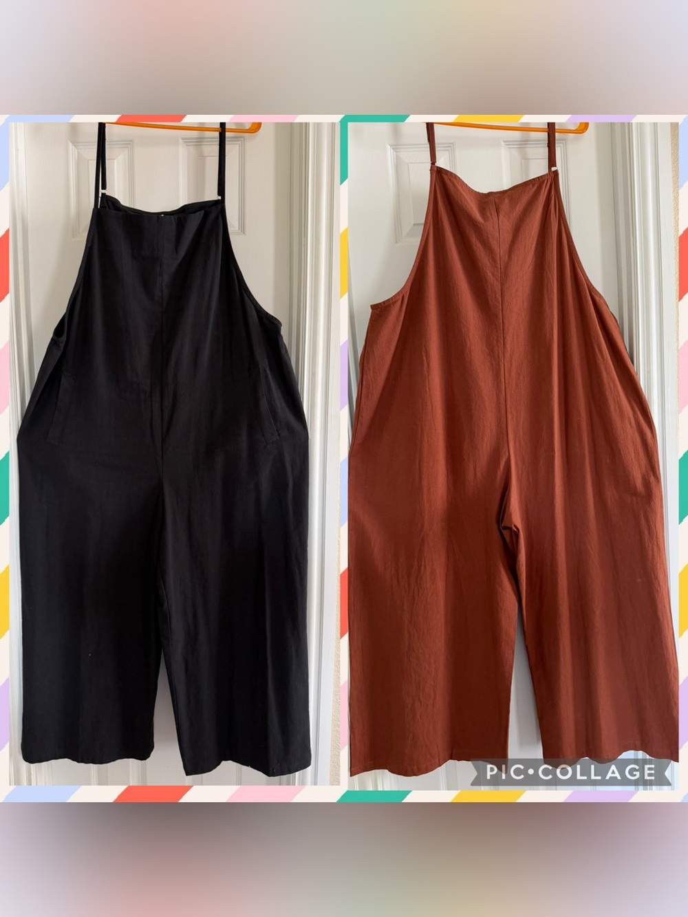 Casual Baggy Long Bib Wide Leg Cotton Overalls - Bundle Black/Rust